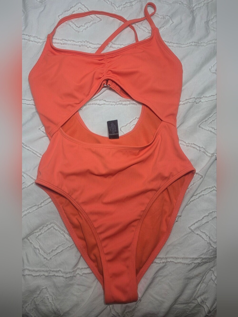 Hurley Women's Ribbed Cutout One Piece Swimsuit Orange Coral Size S